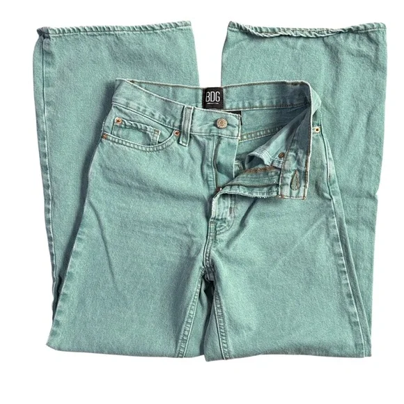 Urban Outfitters BDG High & Wide Jeans Baggy Barrel Skate Denim Mint Green 24 - Picture 3 of 15